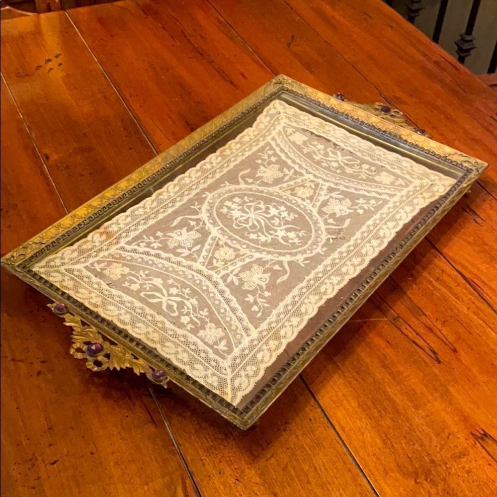1920’s E & J B Empire Art Gold Jeweled Vanity Tray